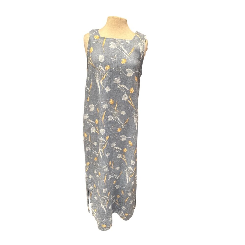 Studio Ease Floral Print Sleeveless Linen Dress Blue & Yellow Size 6